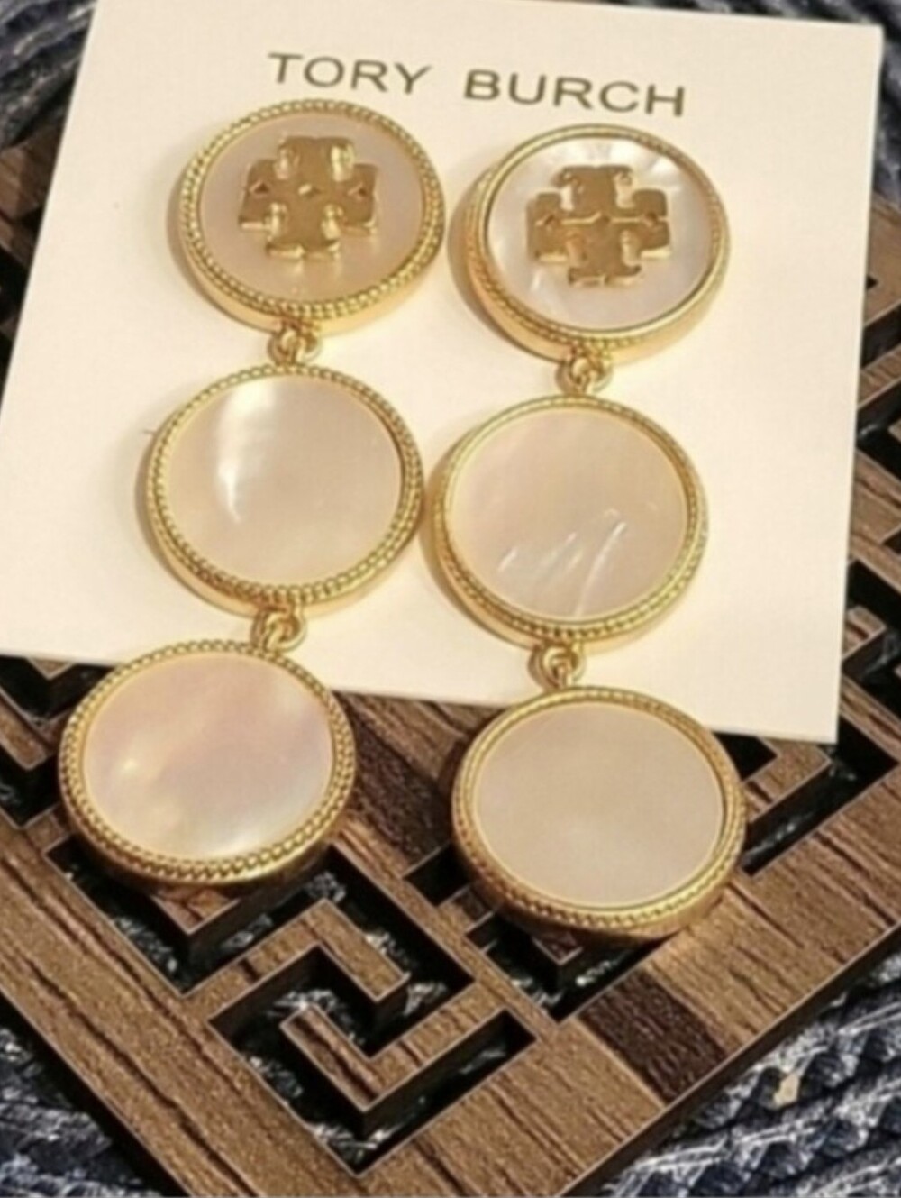 Tory Burch Gold-Tone and Mother-of-Pearl Triple-Drop Earrings